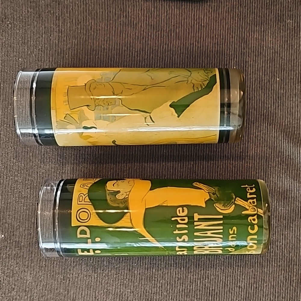 Vintage Mid century Toulouse Lautrec  tall glasses